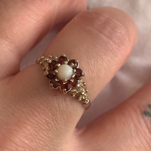 Beautiful garnet and opal cluster silver ring